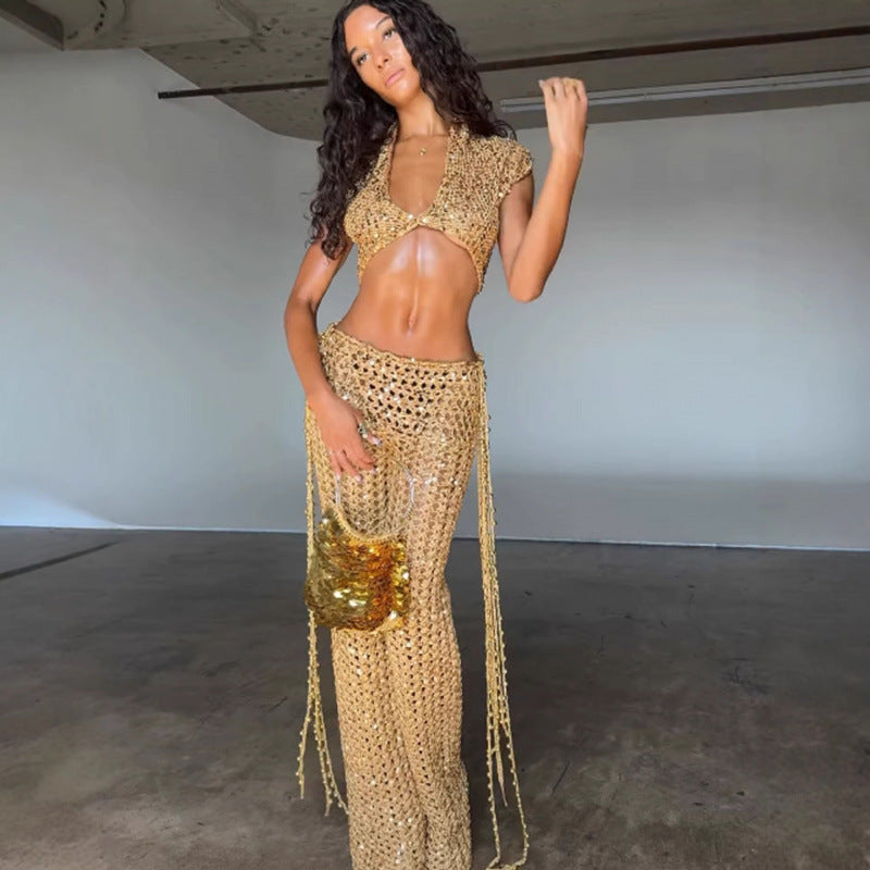 Damen Glamouröses Häkel-Outfit mit schimmernden Akzenten Drune