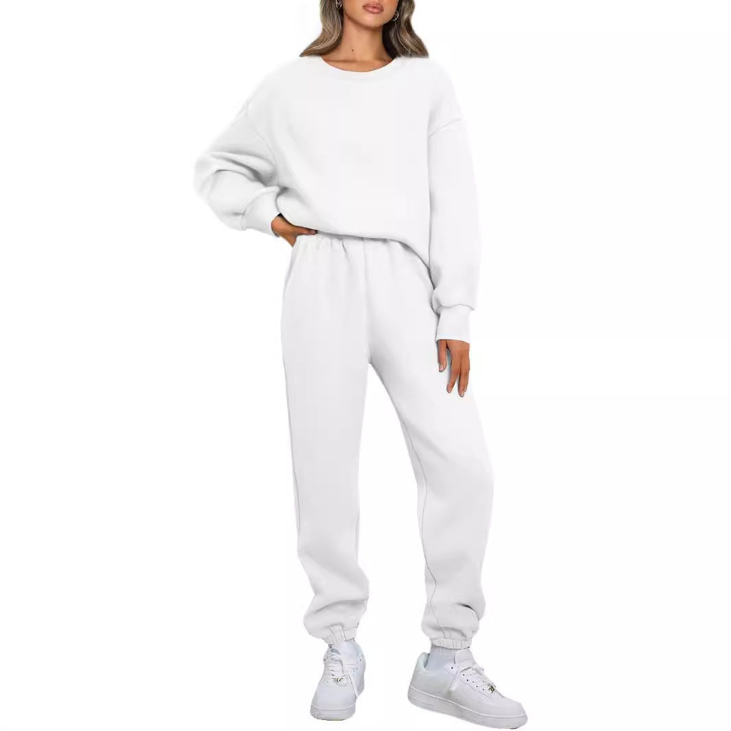 Damen nan zweiteiliges Comfort-Loungewear-Set mit oversized Rundhals, hochgeschnittener Jogginghose und elastischem Knöchelbund Drune