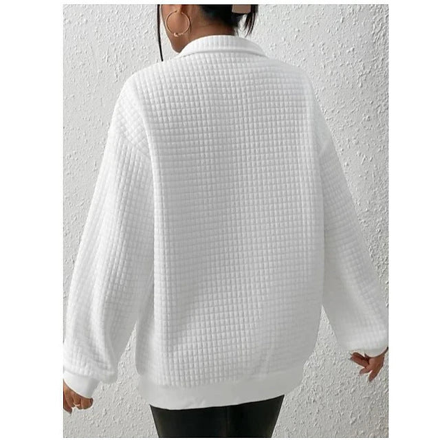 Damen lässiger Sweatpullover mit hohem Kragen und strukturiertem Waffelmuster Drune