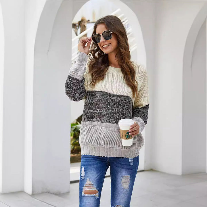 Damen Grobstrickpullover mit modischem Blockdesign und lässigem Schnitt Drune