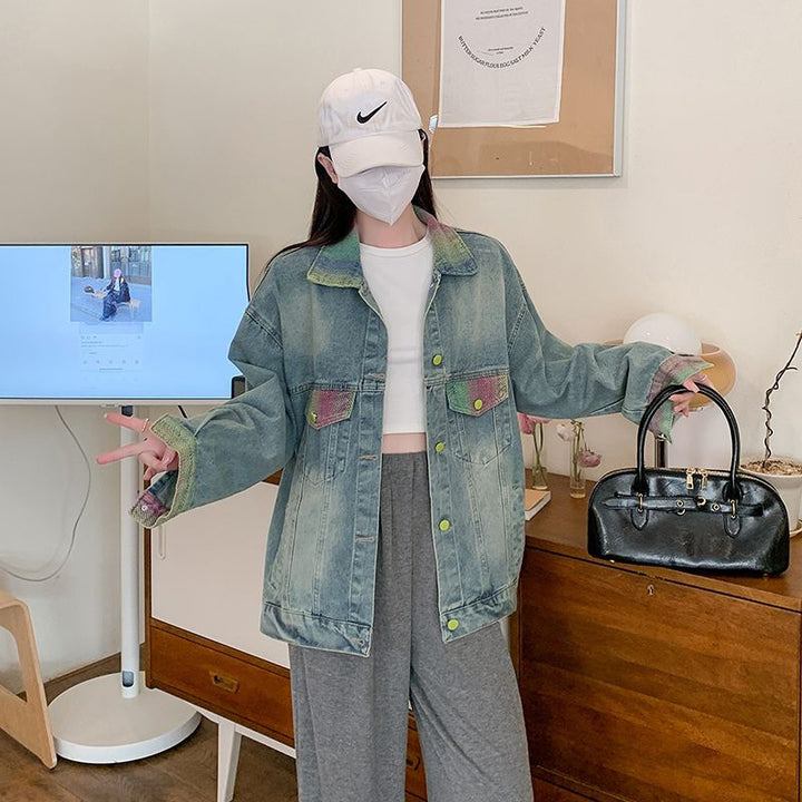 Damen Oversized Denimjacke mit bunten Akzenten Drune