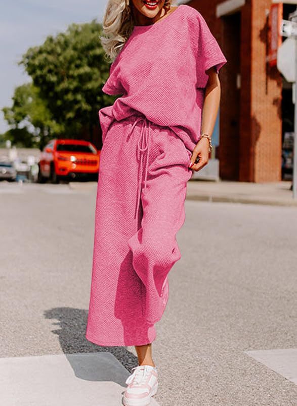 Damen lässiges Jumpsuit-Set aus weichem Material mit elastischem Bund und weit geschnittenen Beinen Drune