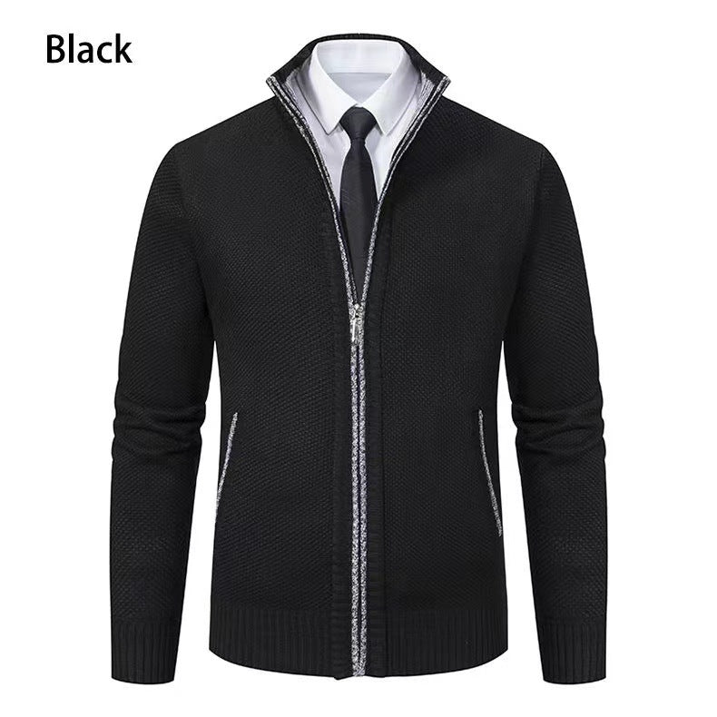Herren nan melierte Strickzipjacke mit hohem Stehkragen, feiner Struktur und verdeckten Eingrifftaschen Drune