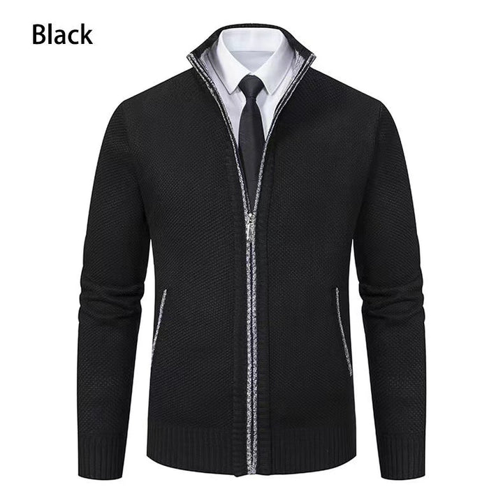 Herren nan melierte Strickzipjacke mit hohem Stehkragen, feiner Struktur und verdeckten Eingrifftaschen Drune