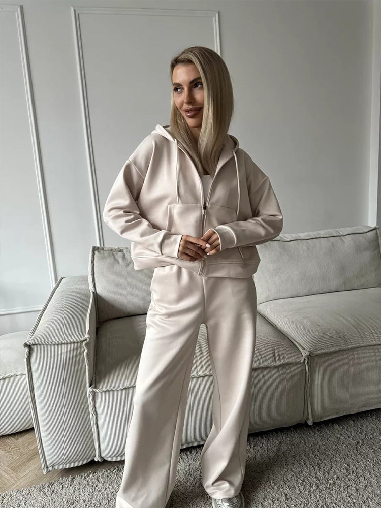 Damen nan weite Highwaist-Loungehose aus Sweatstoff mit Kordelzug und Eingrifftaschen Drune