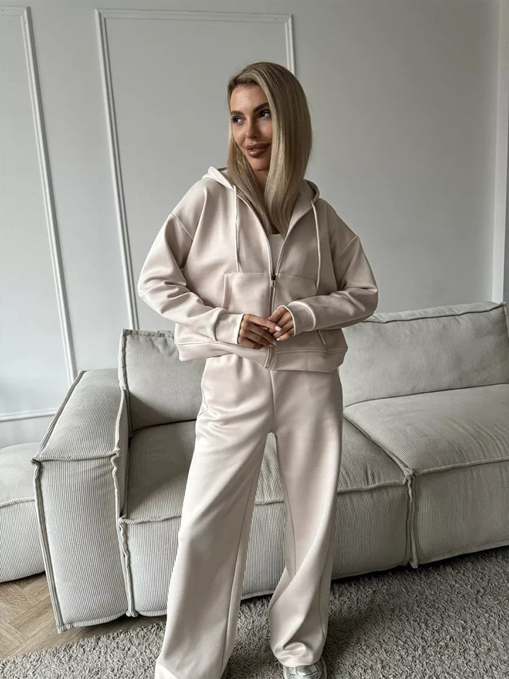 Damen nan weite Highwaist-Loungehose aus Sweatstoff mit Kordelzug und Eingrifftaschen Drune