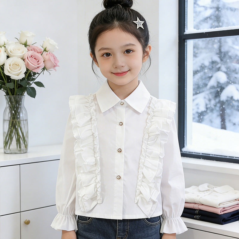 Mädchen Bluse mit Rüschendetails und Knopfverschluss Drune