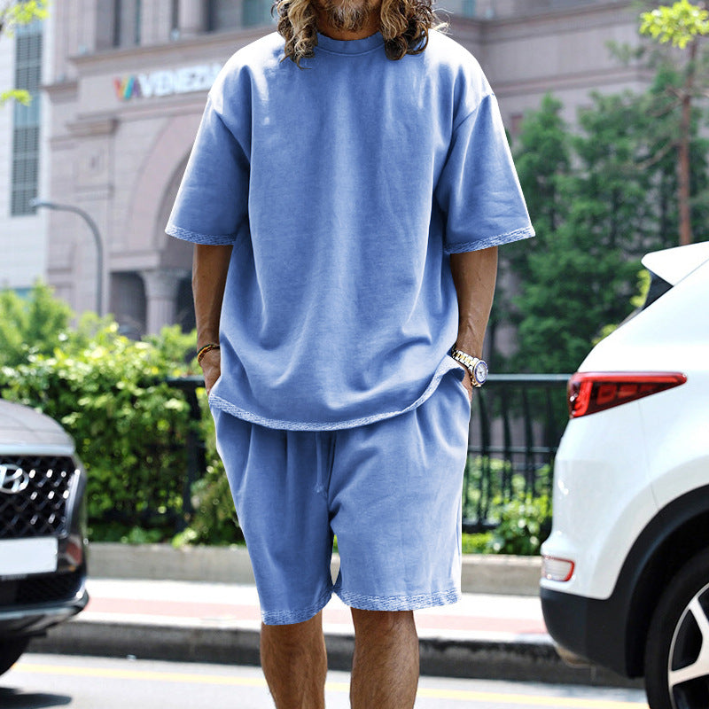Drune | Lockeres T-Shirt Shorts einfarbiges Set