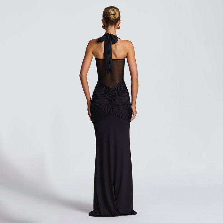 Damen Elegantes Maxikleid mit raffinierten Drapierungen Drune