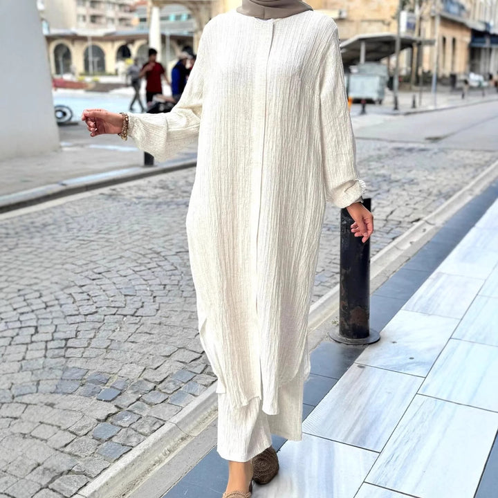 Damen lässiges Langarmkleid mit Rüschensaum und Struktur Drune