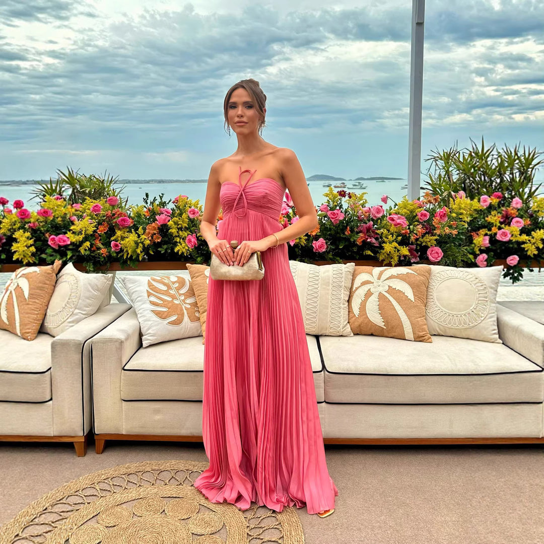 Damen Maxikleid mit gerafftem Oberteil und luftigem Rock Drune