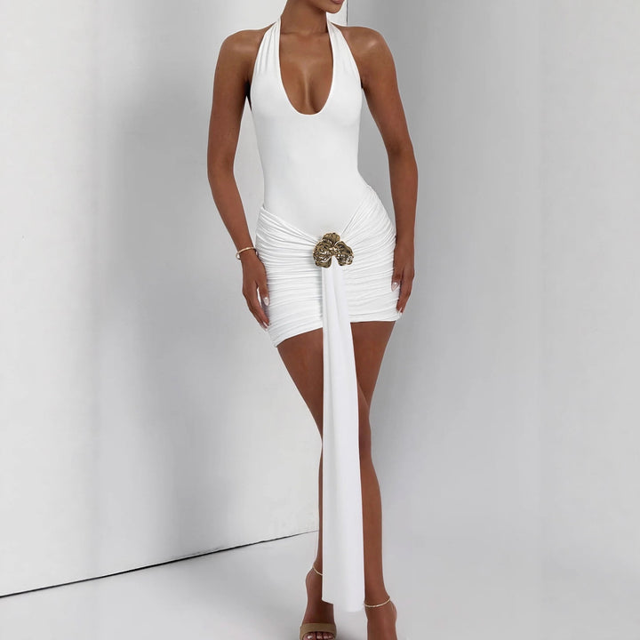 Damen Elegantes Cut-Out Minikleid mit Wickeloptik und Glamourösen Details Drune