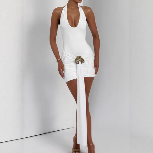 Damen Elegantes Cut-Out Minikleid mit Wickeloptik und Glamourösen Details Drune