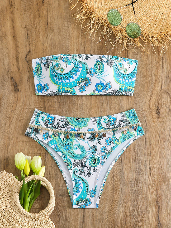 Damen Bandeau-Bikini-Set mit eleganten Muscheldetails Drune
