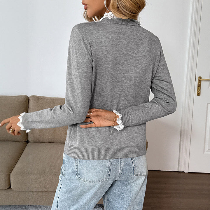 Damen modischer Pullover mit hochwertigem Rüschendetail und Knopfleiste Drune
