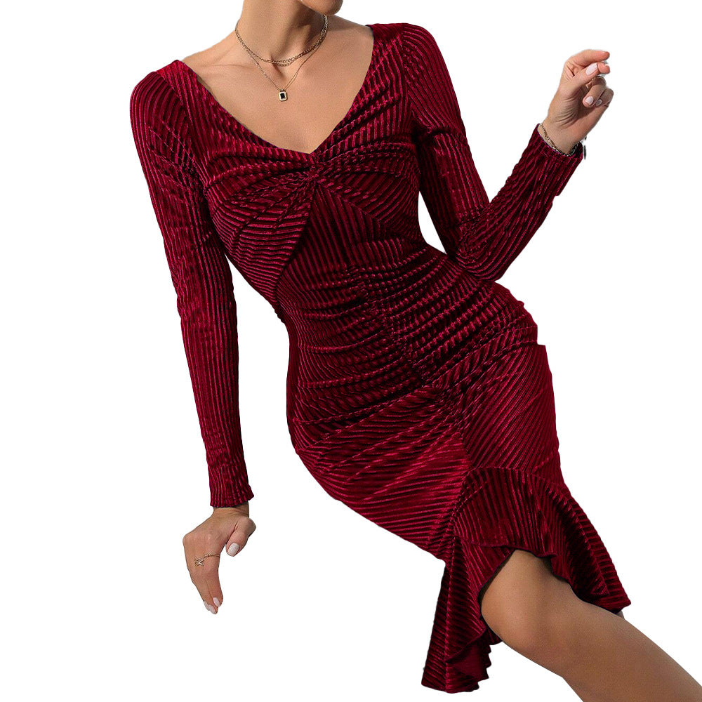 Damen Bodycon-Maxikleid mit eleganten Rüschendetails und figurbetontem Schnitt Drune