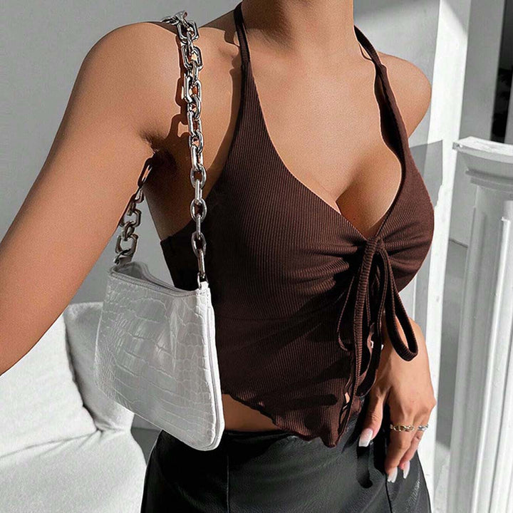 Damen verspieltes Crop-Top mit Raffung und Bindeband Drune