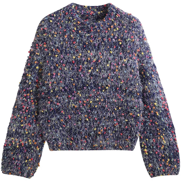 Damen modischer Pullover mit buntem Strukturstrick und Rundhalsausschnitt Drune