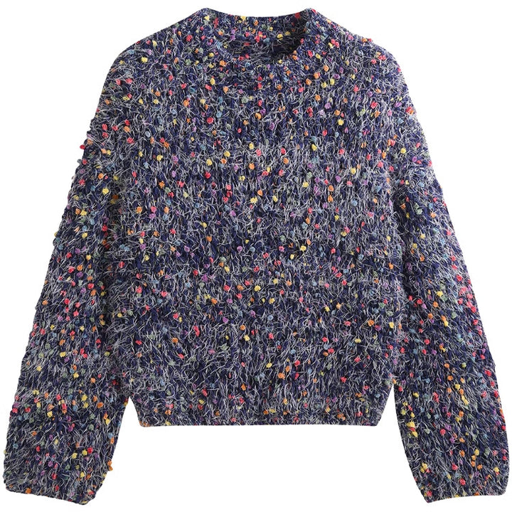 Damen modischer Pullover mit buntem Strukturstrick und Rundhalsausschnitt Drune