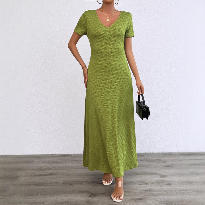 Damen Langarm Maxikleid mit elegantem V-Ausschnitt und Rippstruktur Drune