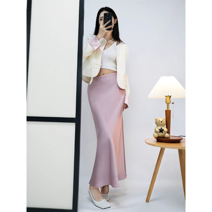 Damen Eleganter Maxirock aus hochwertigem fließendem Material mit weitem Schnitt Drune