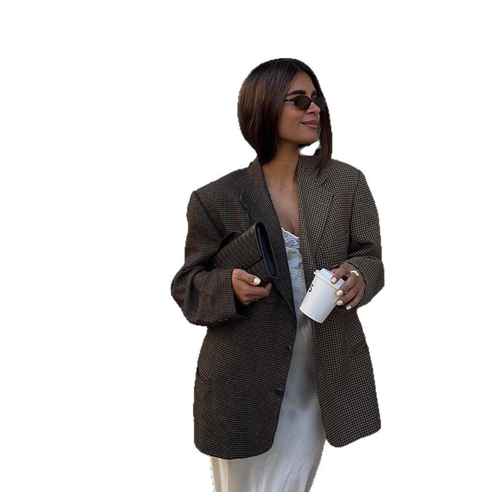 Damen Oversized Blazerjacke mit klassischem Karomuster Drune