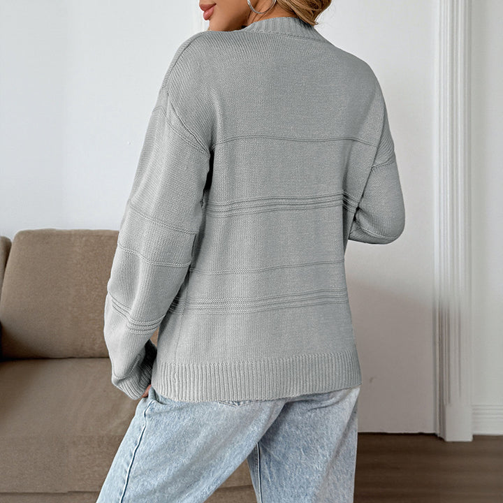 Damen modischer Pullover mit V-Ausschnitt und offener Schulter Drune