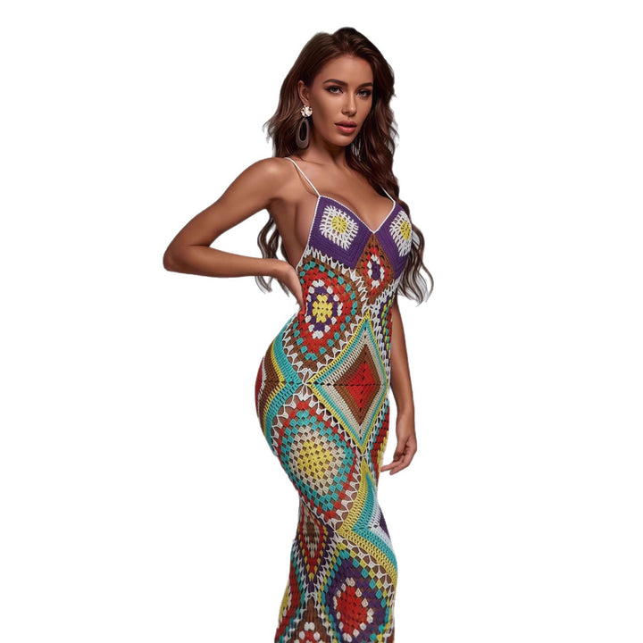Damen Maxi-Strickkleid im einzigartigen Häkel-Design Drune
