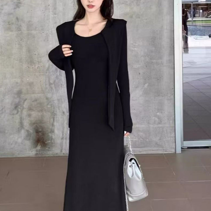 Damen tailliertes Kleid mit schickem Kordelzug und elegantem V-Ausschnitt