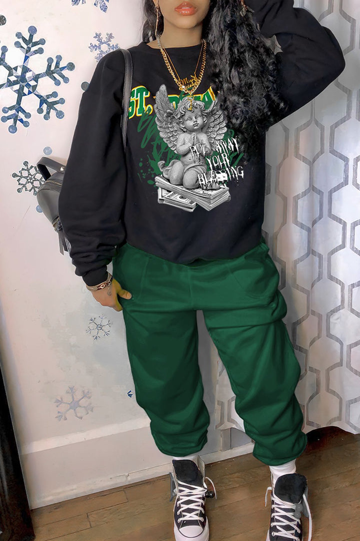 Damen Urbaner Sweatshirt und bequeme Jogginghose Set Drune