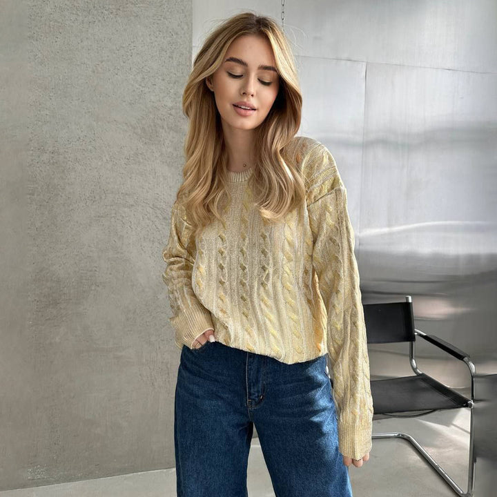 Damen Grobstrickpullover mit detailliertem Zopfmuster und oversized Schnitt Drune