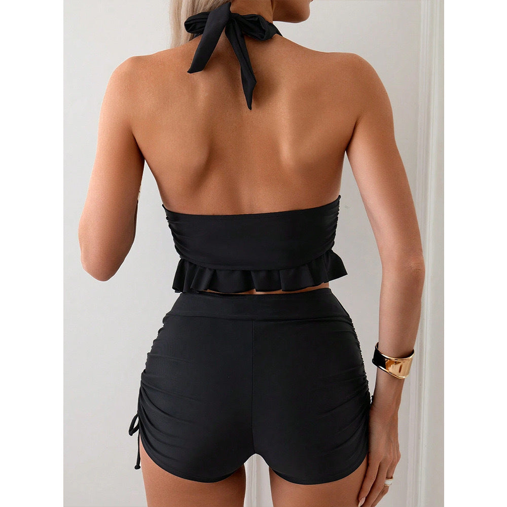 Damen Badeanzug mit frilly Oberteil und hohem Bund Drune