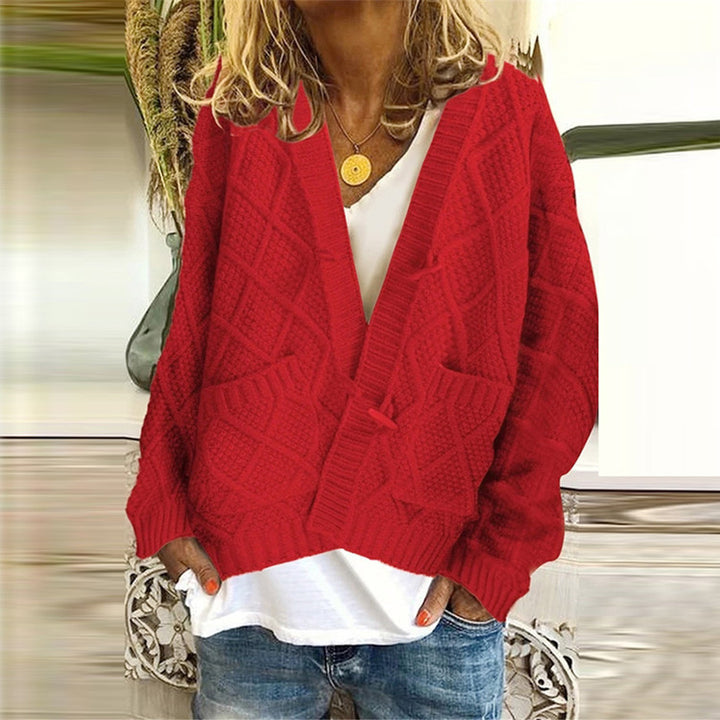 Damen Grobstrick-Cardigan mit lässigem V-Ausschnitt und praktischen Taschen Drune