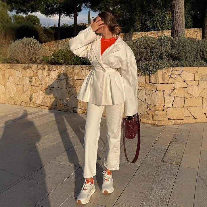 Damen modische Oversized-Blazerjacke mit ausgefallenem Schnitt Drune