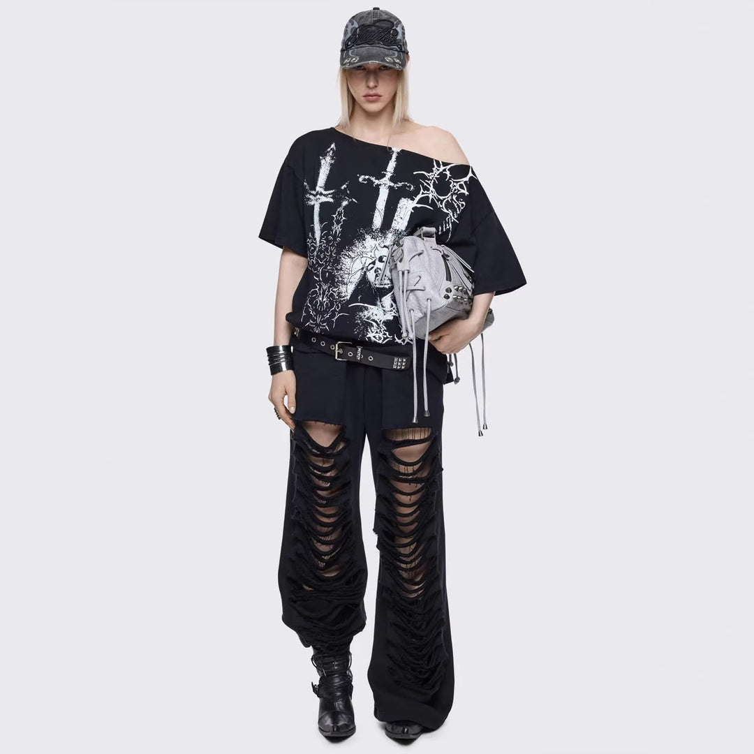 Damen Oversized T-Shirt mit kreativem Grafikdesign Drune
