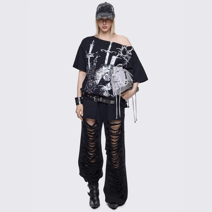Damen Oversized T-Shirt mit kreativem Grafikdesign Drune