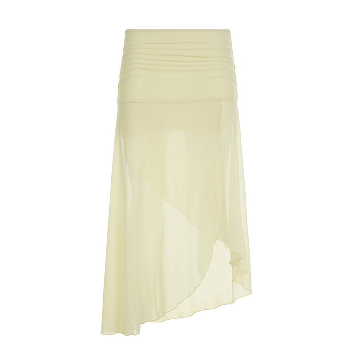 Damen asymmetrischer Chiffonrock mit elastischem Bund und Rüschendetails Drune