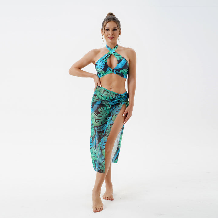 Damen Bikini-Set mit raffiniertem Wickelrock und tropischem Design Drune
