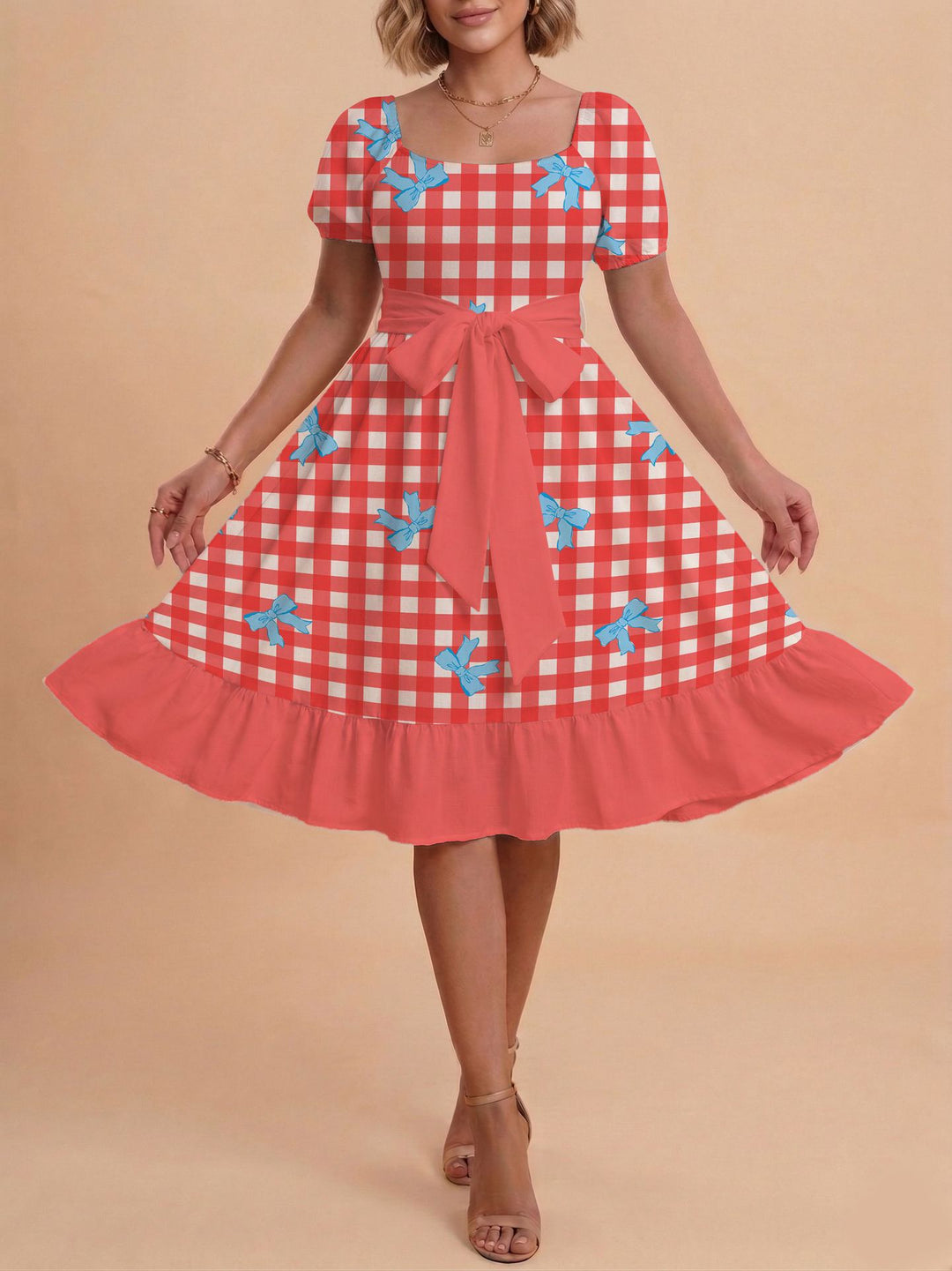 Damen Midikleid mit verspieltem Druck und tailliertem Schnitt Drune