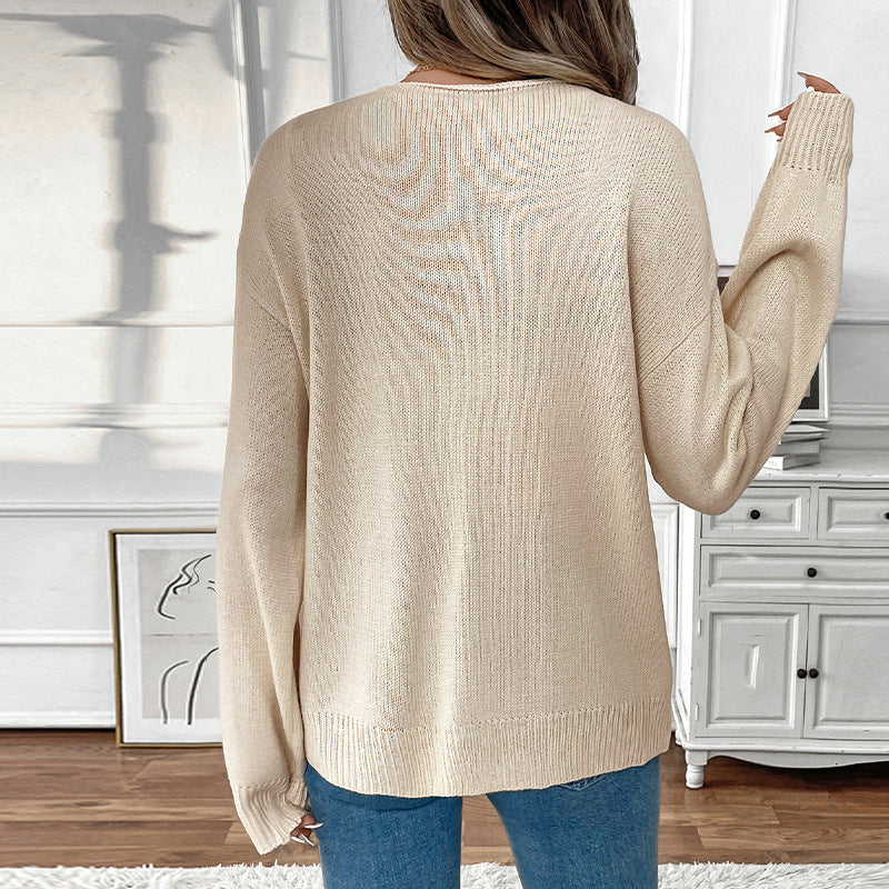 Damen lässiger Strickpullover mit verstellbarem Kordelzug und femininer Silhouette Drune