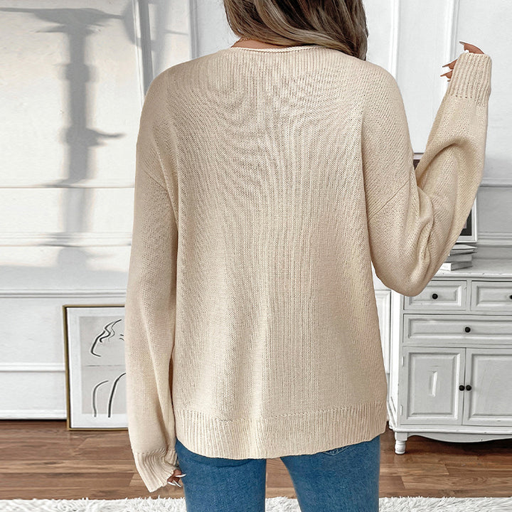 Damen lässiger Strickpullover mit verstellbarem Kordelzug und femininer Silhouette Drune