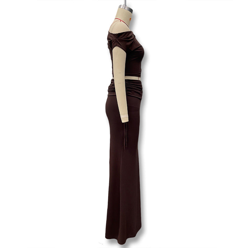 Damen Langarm-Maxikleid mit asymmetrischem Schnitt und elegantem Oberteil Drune