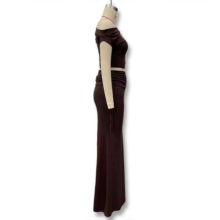 Damen Langarm-Maxikleid mit asymmetrischem Schnitt und elegantem Oberteil Drune