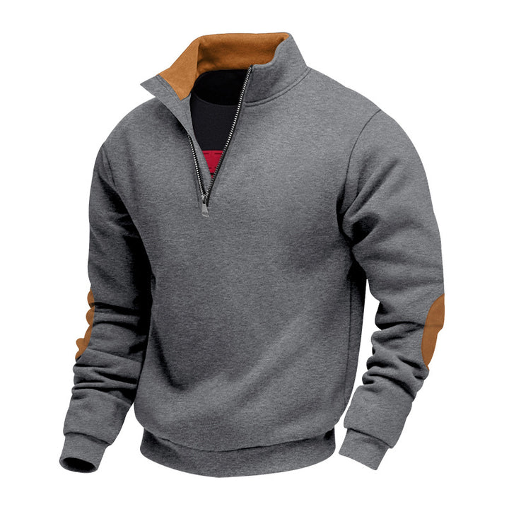 Herren Sweatshirt mit hochwertigem Stehkragen und eleganten Lederakzenten Drune