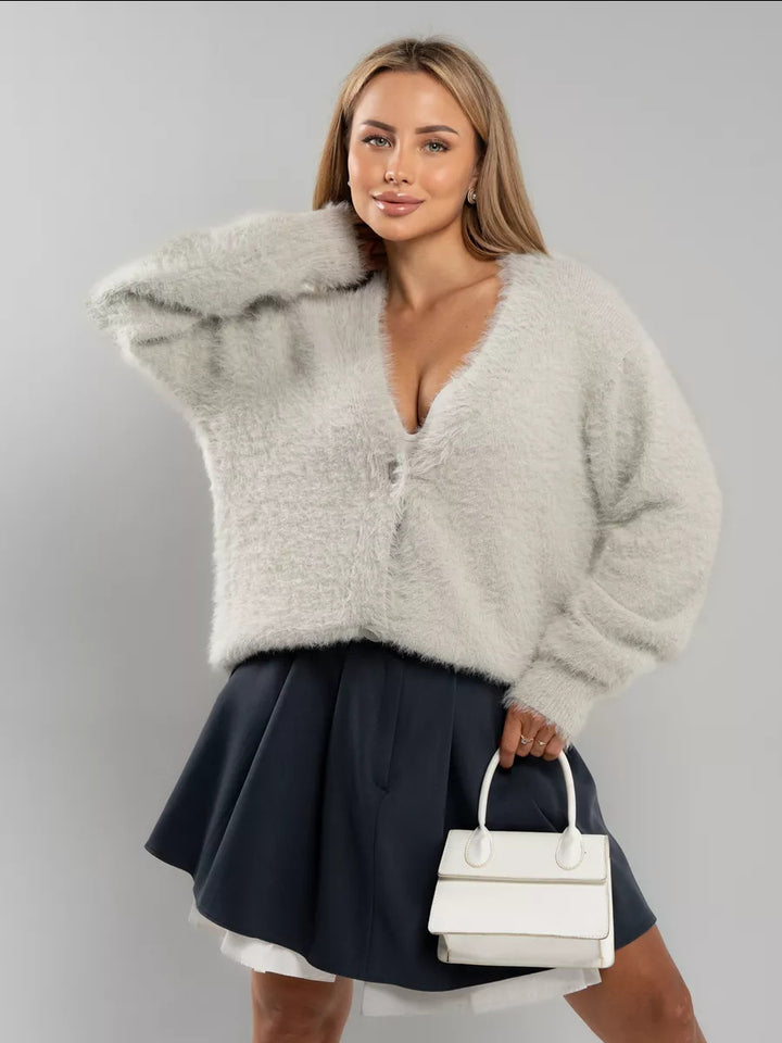 Damen Plush Button-Up Strickjacke Drune