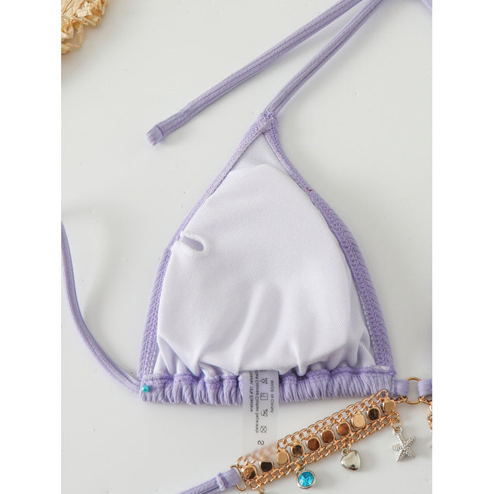 Damen Triangel-Bikini mit modischen Schmuckdetails und Bindebändern Drune