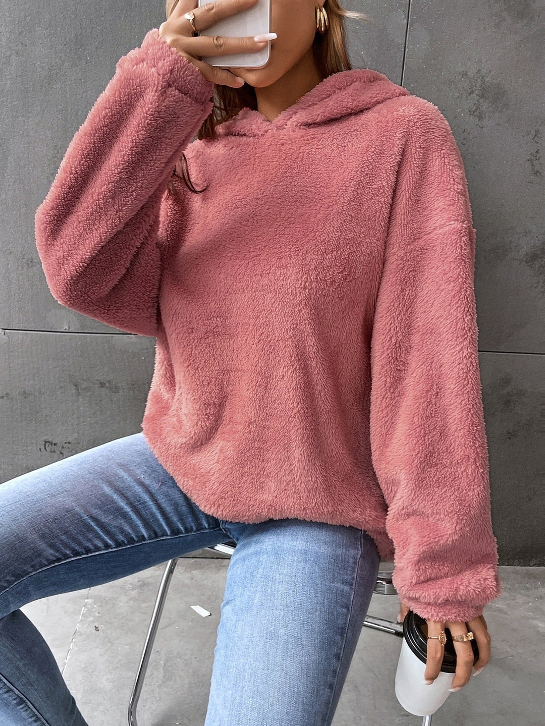 Drune | Kapuzenpullover Fleece Übergröße Passform Kurzlänge Lange Ärmel