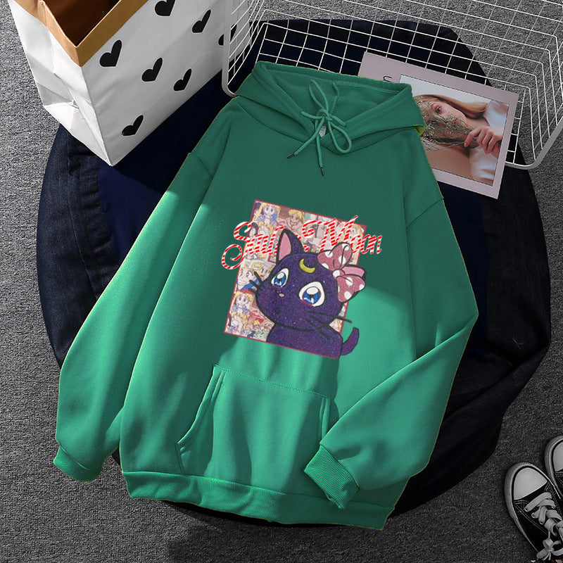 Damen Kapuzenpullover mit kreativem Katzenmotiv Drune