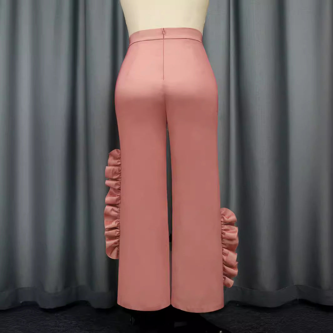 Damen elegante Schnitt Hose mit Rüschendetails Drune