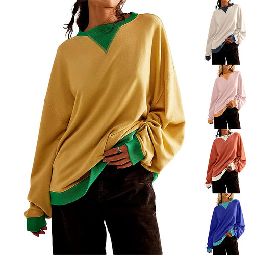 Damen lässiges Sweatshirt mit V-Ausschnitt und Kontrastbündchen Drune